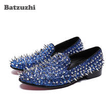 Batzuzhi sapatos masculinos de couro, feito a mão do tipo italiano, dedo redondo, sapatos sociais de couro da moda, rebites, sapatos para homens, festa e casamento! 38-46 2024 - compre barato
