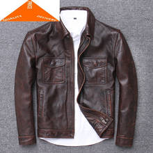 Real Men 100% Autumn Winter Clothes 2020 Streetwear Fit Genuine Cow Coat Men's Leather Jacket 9820 2024 - buy cheap