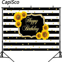 Capisco Happy Birthday photography backdrop white black stripe Sunflowers photo background studio party decoration banner prop 2024 - buy cheap