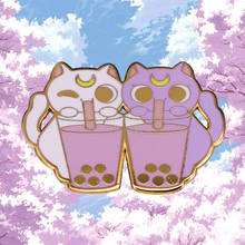 Artemis y Luna gato leche Boba té esmalte Pin broche lindo Anime Animal joyería 2024 - compra barato