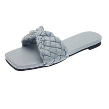 New Fashion Weave Slippers Women Square Toe Flat Casual Shoes Women Slide 2021 Summer Flip Flops Beach Sandal Slipper Big Size42 2024 - buy cheap