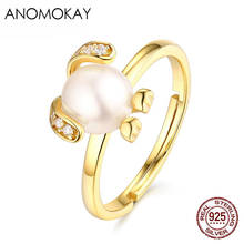 Anomokay New Shinny White CZ Pearl Sheep Model Gold Color Rings for Women Girl Birthday Gift 925 Sterling Silver Resizable Ring 2024 - buy cheap