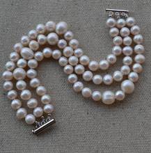 Pulsera de perlas auténticas para mujer, brazalete de perlas de agua dulce, color blanco, 3 filas, 6-10mm 2024 - compra barato