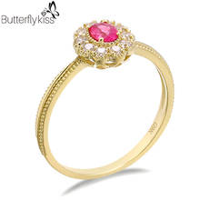 Bk ouro genuíno 585 vermelho rubi pedras preciosas, anéis para mulheres amarelo ouro 9k, joias de luxo vintage, nova tendência personalizada 2024 - compre barato