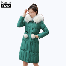 Winter Hooded Long Parkas Women Slim Cotton Clothing  Plus Size Thick White  Fur Collar Belt Cotton Jacket Warm Casual Red Coats 2024 - buy cheap