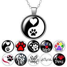 Lovely Footprint Cat Dog Love Pets Round Pendant Necklace 25mm Glass Cabochon Silver color Jewelry Women Birthday Gift 50cm 2024 - buy cheap