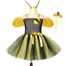 1 Set Bee Girls Girls Tutu Dress Yellow Black Wings Flower Girl Birthday Party Dress Kids Halloween Cosplay Fairy Costume Outfit 2024 - buy cheap