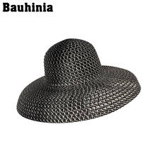 Bauhinia Panama Straw Beach Hat Ladies Solid Plain Elegant Wide Brim Hat Female Round Top Summer Sun Hats 2024 - buy cheap