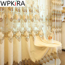 Cortinas bordadas de ouro europeu palace, para sala de estar, quarto, elegante, flor, semi-apagão, janelas m112f 2024 - compre barato
