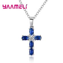 Lucky Female Cross Crystal Pendants 925 Sterling Silver Chain Necklaces Shiny Zirconia Choker Necklaces Fashion Jewelry Gifts 2024 - buy cheap
