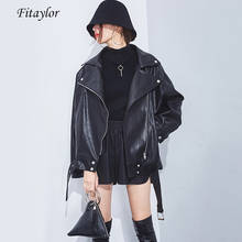 Fitaycores jaqueta de couro sintético, casaco feminino casual solto preto punk de couro artificial para motocicleta, sobretudo 2024 - compre barato