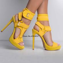 Summer Platform Ankle Strap High Heel Sandals Gladiator Party Shoes Thin High Heels Female Cut-outs Yellow Women Shoes 2024 - buy cheap