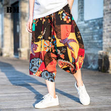 В китайском стиле; Одежда с цветочным рисунком ткань свободные укороченные размера плюс штаны-шаровары брюки Непал негабаритных Багги плавки Таиланд пляжная повседневная одежда для мужчин 2024 - купить недорого