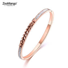 ZooMango Rose Gold Stainless Steel Chain & Rivet Cubic Zirconia Cuff Bangle Bracelet Lovers Jewelry Valentine's Day Gift ZB19028 2024 - buy cheap