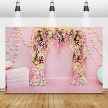 Laeacco фон для фотосъемки новорожденных с изображением розовой стены воздушных шаров торта пончика цветов 2024 - купить недорого