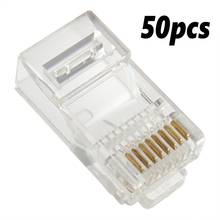 Terminal de cabos de cristal rj45 cat5, plug modular de 20 cat, conector de rede banhado a ouro, cabeça transparente, 20 peças, estoque 2024 - compre barato