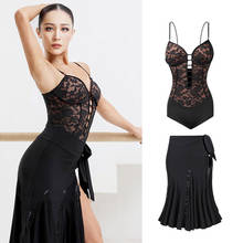 Latin Dance Dress Female Adult Black Lace Tops Slit Fringe Skirt Latin Dance Costume Ballroom Dance Competition Dresses DNV14850 2024 - buy cheap