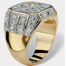 Мужское кольцо с золотым кристаллом из циркония, модные роскошные ювелирные изделия, аксессуары, подарок, оптовая продажа, блестящие свадебные кольца 2024 - купить недорого