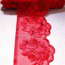 1 Meter 13.5cm Width Red Peony Flowers Embroidered Lace Trims Mesh Costume Decoration Lace Trimmings Lace Fabric Applique Crafts 2024 - buy cheap