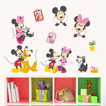 Adesivo de parede infantil do mickey e minnie goofy, desenho animado, para quartos da criança, decoração da casa, sala de estar, disney, decalque de parede, pvc, arte, mural, papel de parede diy 2024 - compre barato