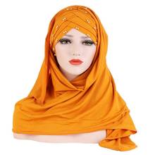 2020 new muslim cotton scarf plain hijab with bead shawls and wraps femme musulman hijab ready to wear turban women head scarves 2024 - buy cheap