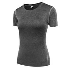 Camiseta feminina com compressão, camiseta esportiva para academia e corrida, manga curta com secagem rápida 2024 - compre barato