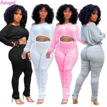 Adogirl Solid Loose Two Piece Set Casual Long Sleeve Drawstring Pullover Stacked Pants Suit Sports Outdoor Clothing 2024 - buy cheap