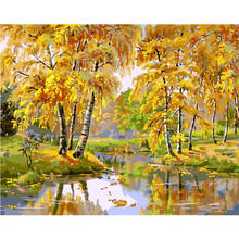 Painting By Numbers DIY Dropshipping 60x75cm Gold forest Stream water Scenery Handmade Gift For Adult Unique Gift Home Decor 2024 - buy cheap