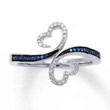 Romantic Women's Double Heart-shaped Ring Exquisite Blue Rhinestone Anniversary Jewelry Gift Elegant Ladies Wedding Party Ring 2024 - buy cheap