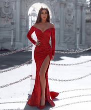 Burgundy Evening Dresses Mermaid V-neck Long Sleeves Lace Slit Sexy Dubai Saudi Arabia Long Prom Dress Gown Robe De Soiree 2024 - buy cheap