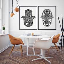 Black and White Abstract Wall Art Hand Drawn Ornate Amulet Hand of Fatima Print  Hand Canvas Painting Poster Arab Home Decor 2024 - buy cheap