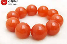 Qingmos-pulsera Jades redonda de color rojo Natural para mujer, brazalete de Jades redondos de 18mm de alta calidad, joyería fina de 7,5 pulgadas, Bra370 2024 - compra barato