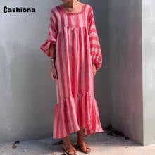 Aimsnug 2021 Summer New Patchwork Striped Dress Womens Elegant Lantern Sleeve Dresses Plus size 3xl Female Bohemian Long Dress 2024 - buy cheap