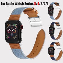 Correa de cuero de lona para Apple Watch, pulsera de repuesto para iWatch de 44MM, 40MM, 42MM y 38MM, 6, 5, 4, 3, 2, 1, SE 2024 - compra barato