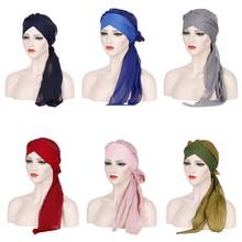 Muslim Women Turban Chemo Caps Long Tail Stretch Head Scarf Cover Hat Headwear Hijab Islamic Arab Patchwork Hair Loss Hat Casual 2024 - buy cheap