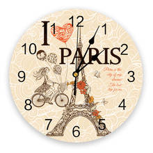 Love Girl Cyclist Eiffel Tower Paris Clocks Wall Home Decoration Modern Kitchen Teen Room Bedroom Living Room Decor Wall Clock 2024 - buy cheap