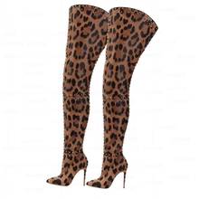 SEIIHEM-Botas altas de entrepierna para mujer, zapatos con tachuelas de leopardo, tacón de aguja con cremallera trasera, talla grande 34, 43, 44, 47 2024 - compra barato