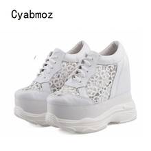 Cyabmoz-zapatos de aumento de altura para mujer, zapatillas transpirables con plataforma de encaje hueco, tacones altos, para fiesta, Verano 2024 - compra barato