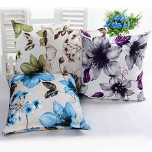 Funda de almohada cuadrada de 45cm x 45cm, cubierta de cojín de tela para decoración del hogar, sofá, cama, azul, café, verde, púrpura, patrón de flores 2024 - compra barato
