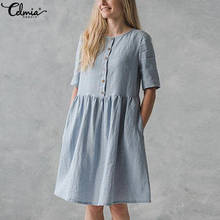 Celmia Women Vintage Cotton Shirt Dress 2021 Summer Short Sleeve Buttons Loose Solid Casual Party Knee-length Vestidos Plus Size 2024 - buy cheap