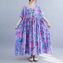 Модное платье для женщин размера плюс 4XL 5XL 6XL из хлопчатобумажной ткани в цветочек, леди Vestidos женские ботфорты Лен Открытое платье без рукавов для женщин в стиле бохо, одежда 2021 2024 - купить недорого