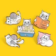 Broches de gatinhos personalizados, bolsa com esmalte para leitura, jogos e travesseiro em malha, presente com bijuteria 2024 - compre barato