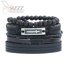 SIZZZ 2019 fábrica directa retro tejido traje de cuero simple multi-capa cáñamo cuerda Cruz pulsera y brazaletes para mujer de los hombres 2024 - compra barato