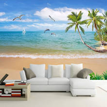 Custom 3D Wallpaper Summer Seascape Sandy Beach Poster Wall Painting Living Room Bedroom Photo Wall Paper Papier Peint Mural 3D 2024 - buy cheap