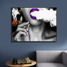 Красочный Портрет женщины картина курительные художественные плакаты Печать на холсте сексуальные женщины красные губы настенная Картина на холсте для домашнего декора 2024 - купить недорого