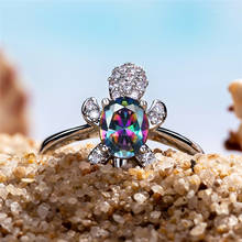 Mystic Rainbow Zircon Oval Stone Turtle Rings For Women Engagement Jewelry Vintage Fashion Silver Color Multicolor Crystal Ring 2024 - buy cheap