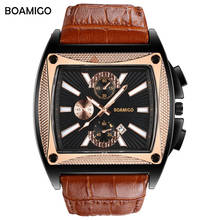 Boamigo relógio de quartzo masculino, relógio com pulseira de couro automático data estiloso casual analógico masculino 2024 - compre barato