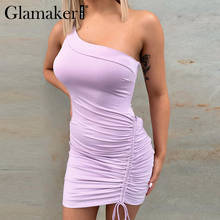 Glamaker Sexy one shoulder bodycon summer dress Elegant shir holiday beach sundress purple mini spring 2021 new slim dress 2024 - buy cheap