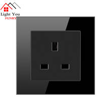 Crystal Glass Panel  Wall Switches  LED Indicator UK EU Socket Switch Power Outlet Black Color 1 Gang 2 Gang 2024 - buy cheap