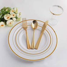 12Pcs/set Rose Gold Cups Plastic Plates Fork Knives Spoons Disposable Clear Dinnerware Set Home Party Supplies 2024 - buy cheap